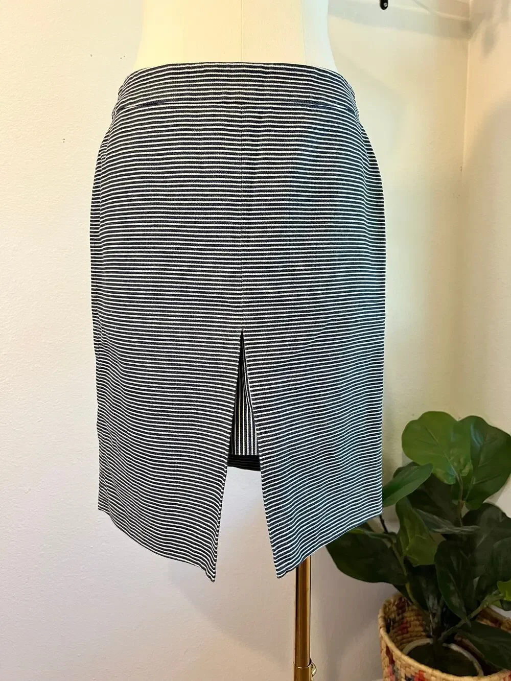 Kate Spade Saturday 100% Cotton Blue Railroad Stripe Mini Skirt Size Small